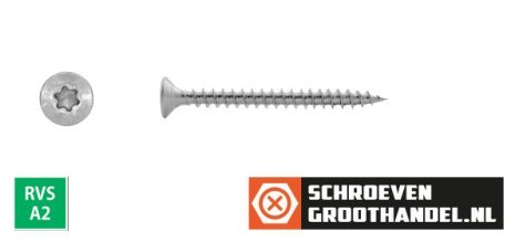 Spaanplaatschroeven 3,5x45mm RVS A2 platkop TORX-10 200 stuks