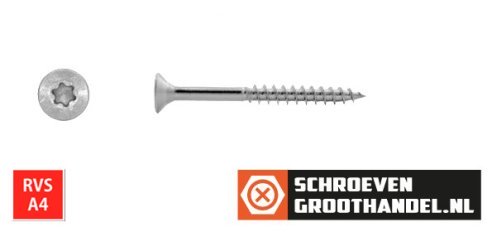 Spaanplaatschroeven 6x50/30mm RVS A4 platkop TORX-25 100 stuks