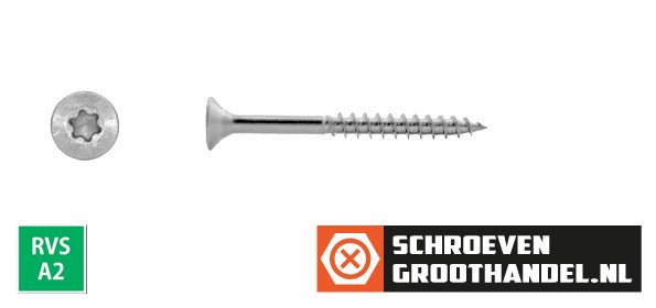 Spaanplaatschroeven 10x60/36mm RVS A2 platkop TORX-40 100 stuks