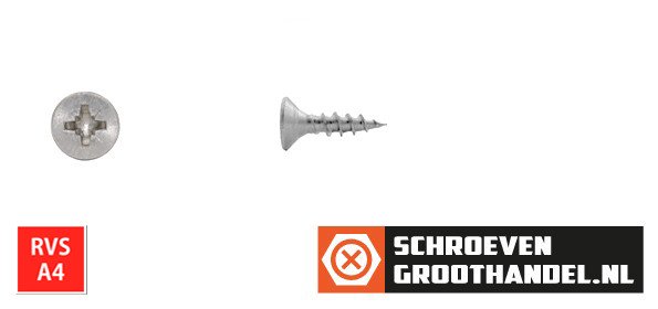 Spaanplaatschroeven 3x16mm RVS A4 platkop pozidriv-1 500 stuks