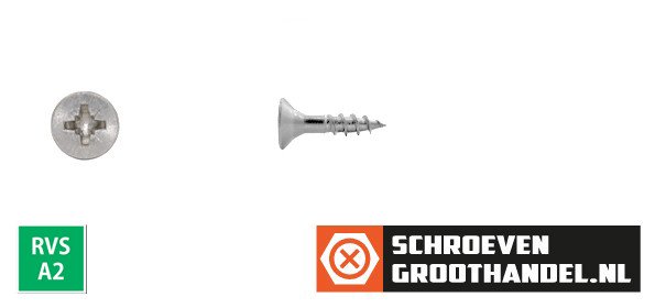 Spaanplaatschroeven 3x30/18mm RVS A2 platkop pozidriv-1 500 stuks