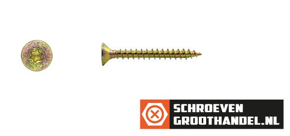 Spaanplaatschroeven 3x30mm geel verzinkt platkop TORX-10 200 stuks