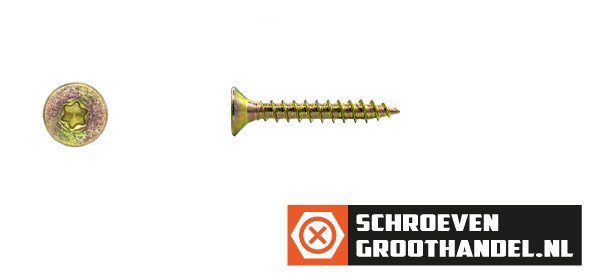 Spaanplaatschroeven 4,5x25mm geel verzinkt platkop TORX-20 200 stuks