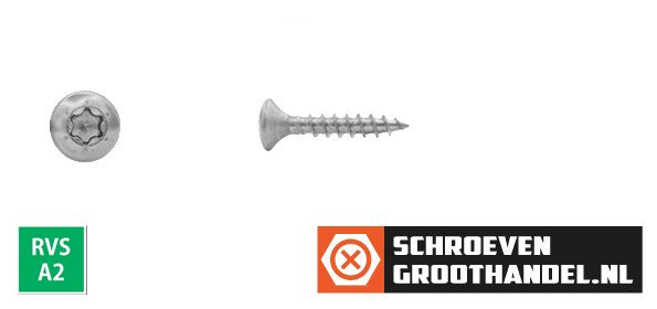Spaanplaatschroeven 4,5x25mm RVS A2 lenskop TORX-20 500 stuks