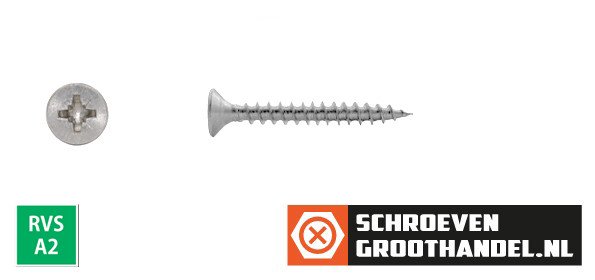 Spaanplaatschroeven 4,5x35mm RVS A2 platkop pozidriv-2 500 stuks