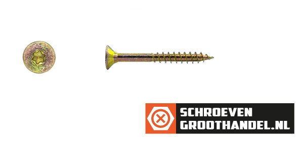 Spaanplaatschroeven 4,5x40/24mm geel verzinkt platkop TORX-20 200 stuks