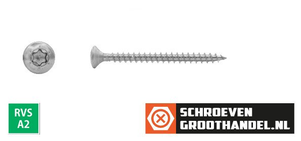 Spaanplaatschroeven 4,5x40mm RVS A2 lenskop TORX-20 200 stuks