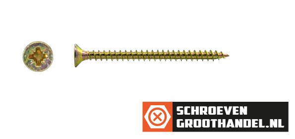 Spaanplaatschroeven 4,5x50mm geel verzinkt platkop pozidriv-2 200 stuks