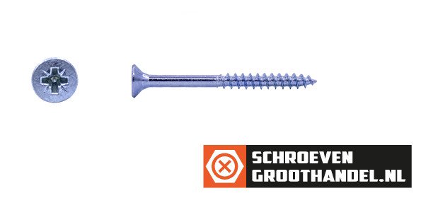 Spaanplaatschroeven 4,5x60/36mm verzinkt platkop pozidriv-2 200 stuks