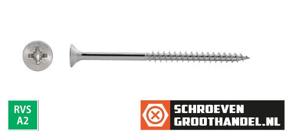 Spaanplaatschroeven 4,5x80/48mm RVS A2 platkop pozidriv-2 200 stuks