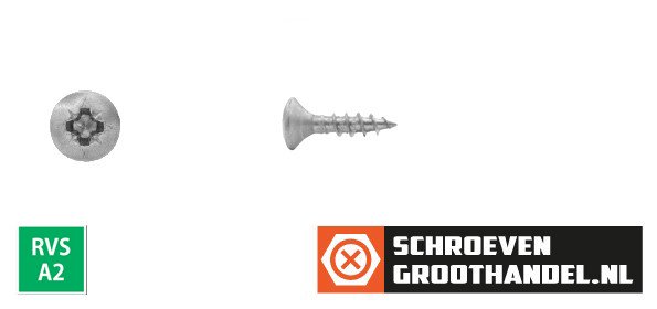 Spaanplaatschroeven 4x16mm RVS A2 lenskop pozidriv-2 500 stuks