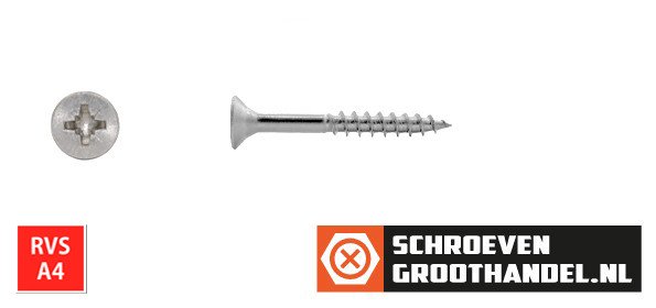 Spaanplaatschroeven 3,5x25/18mm RVS A4 platkop pozidriv-2 500 stuks