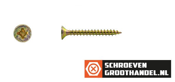 Spaanplaatschroeven 4x35mm geel verzinkt platkop pozidriv-2 1000 stuks