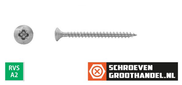 Spaanplaatschroeven 4x40mm RVS A2 lenskop pozidriv-2 200 stuks