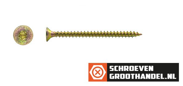 Spaanplaatschroeven 4x50mm geel verzinkt platkop TORX-20 200 stuks