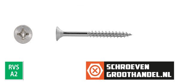 Spaanplaatschroeven 4x60/36mm RVS A2 platkop pozidriv-2 200 stuks