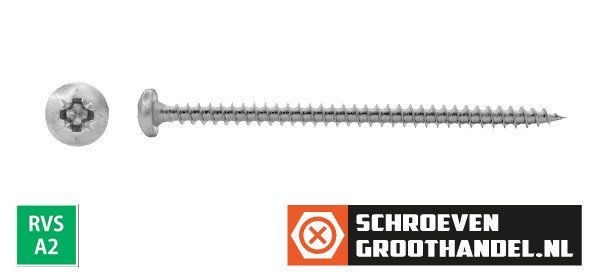 Spaanplaatschroeven 4x70mm RVS A2 rondkop pozidriv-2 200 stuks