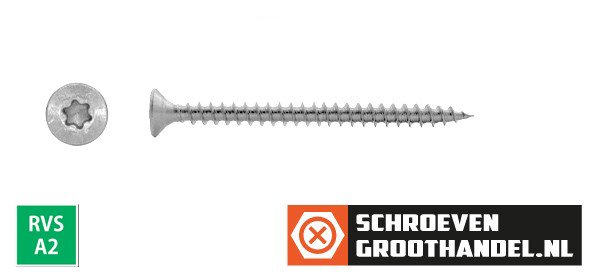 Spaanplaatschroeven 5x50mm RVS A2 platkop TORX-25 200 stuks