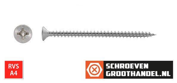 Spaanplaatschroeven 5x60mm RVS A4 platkop pozidriv-2 100 stuks
