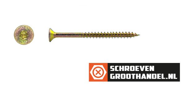 Spaanplaatschroeven 5x70/42mm geel verzinkt platkop TORX-25 200 stuks