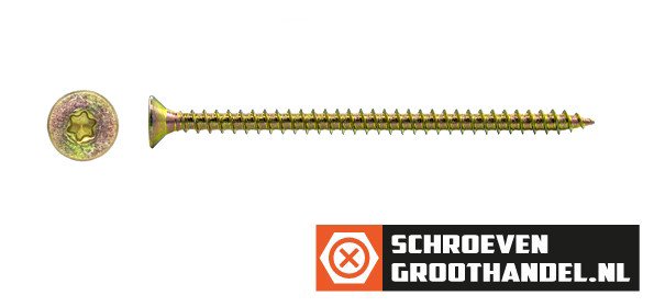 Spaanplaatschroeven 5x80mm geel verzinkt platkop TORX-25 200 stuks