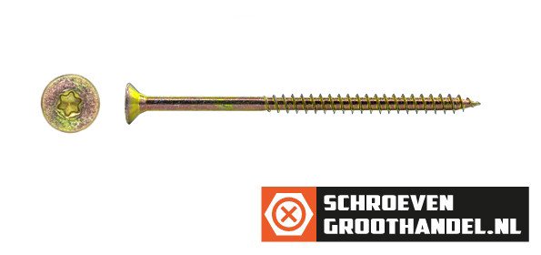 Spaanplaatschroeven 6x100/60mm geel verzinkt platkop TORX-30 100 stuks