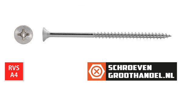 Spaanplaatschroeven 6x100/70mm RVS A4 platkop pozidriv-3 100 stuks