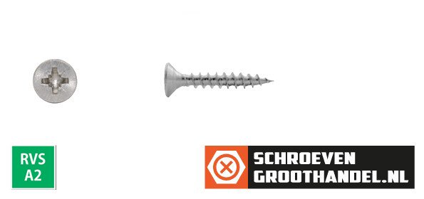 Spaanplaatschroeven 6x25mm RVS A2 platkop pozidriv-3 100 stuks
