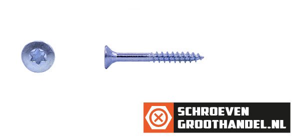 Spaanplaatschroeven 6x45/30mm verzinkt platkop TORX-30 200 stuks