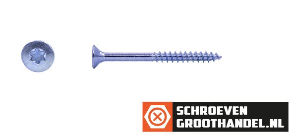 Spaanplaatschroeven 6x50/30mm verzinkt platkop TORX-30 200 stuks