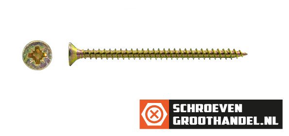 Spaanplaatschroeven 6x60mm geel verzinkt platkop pozidriv-3 200 stuks