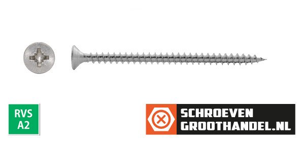 Spaanplaatschroeven 6x60mm RVS A2 platkop pozidriv-3 100 stuks