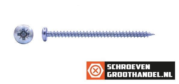 Spaanplaatschroeven 6x60mm verzinkt rondkop pozidriv-3 100 stuks