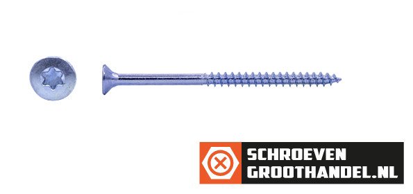 Spaanplaatschroeven 6x80/48mm verzinkt platkop TORX-30 200 stuks