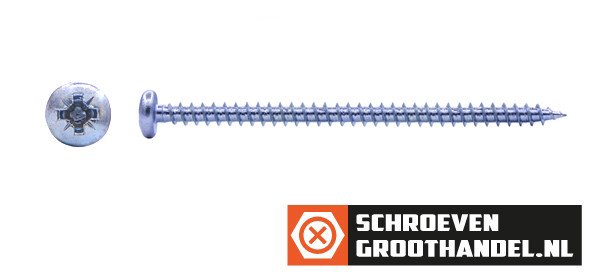 Spaanplaatschroeven 6x80mm verzinkt rondkop pozidriv-3 100 stuks