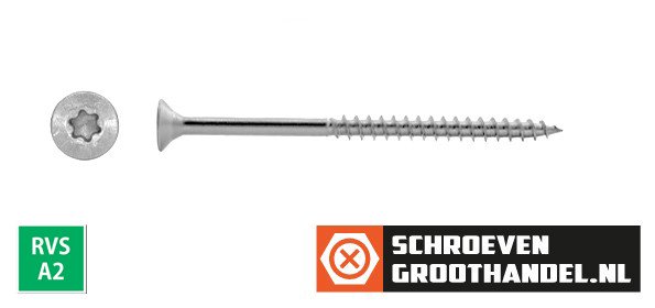 Spaanplaatschroeven 6x90/54mm RVS A2 platkop TORX-25 100 stuks