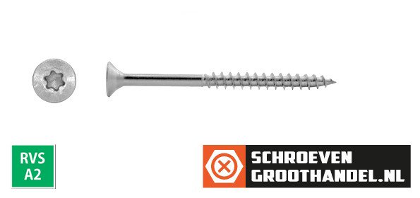 Spaanplaatschroeven 8x70/42mm RVS A2 platkop TORX-40 100 stuks