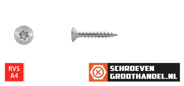 Spaanplaatschroeven 3,5x20mm RVS A4 platkop TORX-15 200 stuks