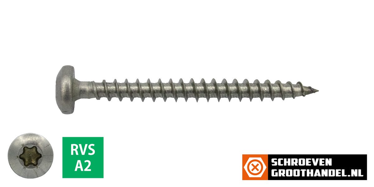 Spaanplaatschroeven 4x40mm RVS A2 rondkop TORX 200 stuks