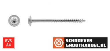 Tellerkopschroeven 8x70/42mm RVS A4 discuskop TORX-40 100 stuks