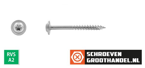 Tellerkopschroeven 4x50/30mm RVS A2 discuskop TORX-20 200 stuks