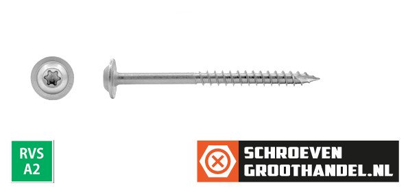 Tellerkopschroeven 4x70/42mm RVS A2 discuskop TORX-20 200 stuks