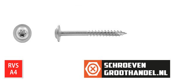 Tellerkopschroeven 5x50/30mm RVS A4 discuskop TORX-25 200 stuks