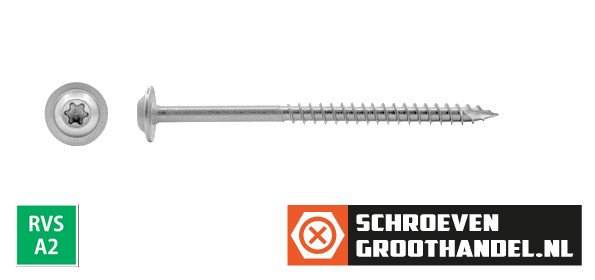 Tellerkopschroeven 5x80/48mm RVS A2 discuskop TORX-25 100 stuks