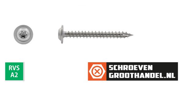Tellerkopschroeven 8x40mm RVS A2 discuskop TORX-40 100 stuks