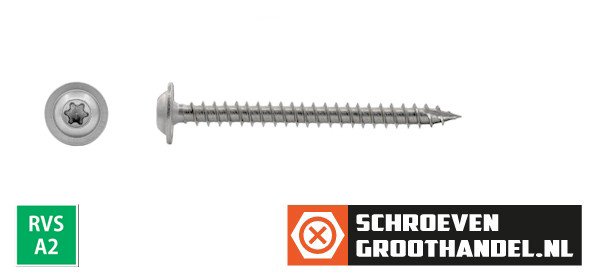 Tellerkopschroeven 8x50mm RVS A2 discuskop TORX-40 100 stuks