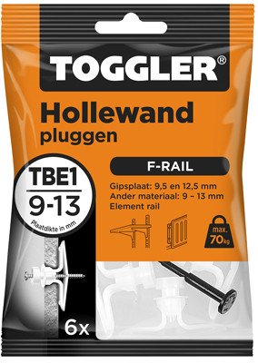 Toggler hollewandpluggen f-rail TBE1-6 9-13 mm 6 stuks