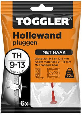Toggler hollewandpluggen met haak TH 9-13 mm 6 stuks