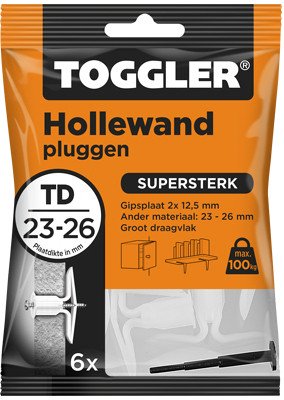 Toggler hollewandpluggen TD 23-26 mm 6 stuks