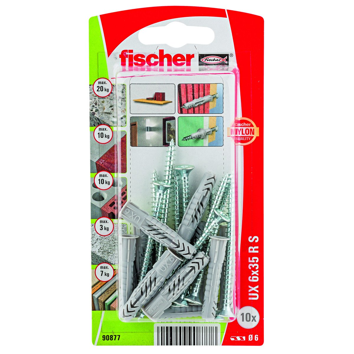 Universeelpluggen UX6x35 R S met rand en schroeven 4,5x45mm 10 stuks